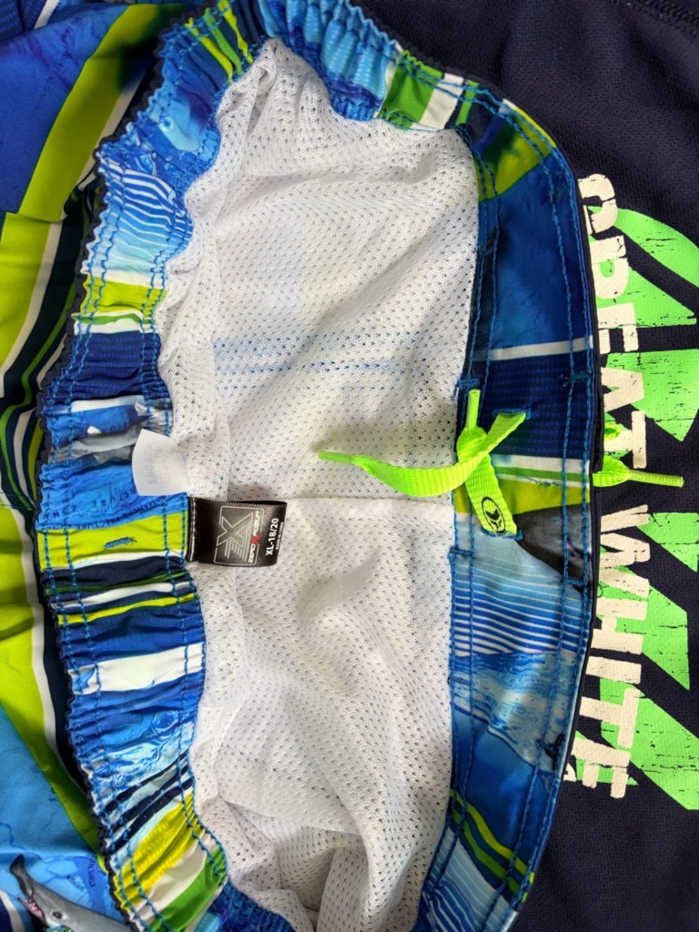 ZeroXposur Navy Rash Guard with Blue & Green Shark Swim Shorts 18-20 - Picture 10 of 11